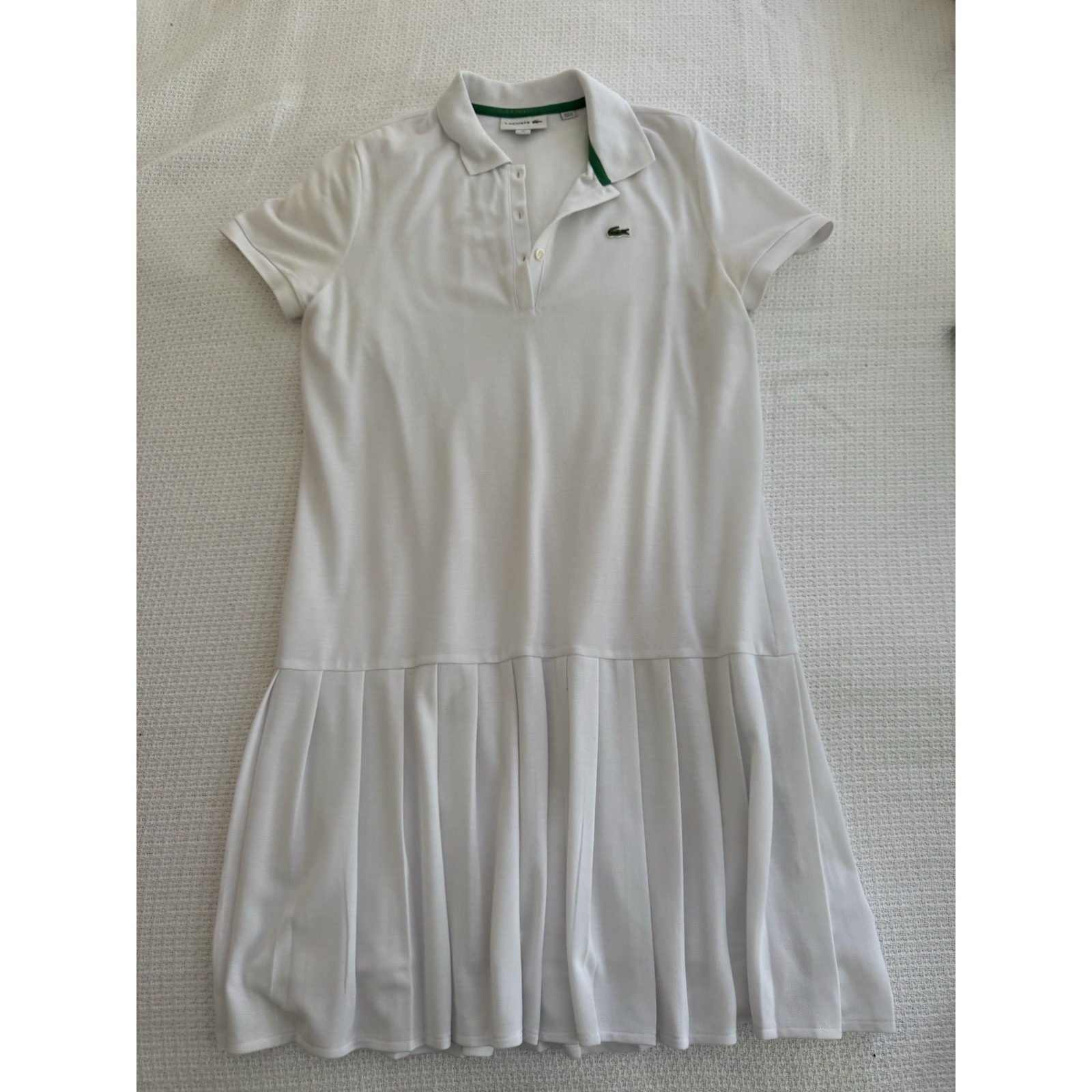 Lacoste Roland Garros Paris White Polo Pleated Tennis Dress Size 38 Medium